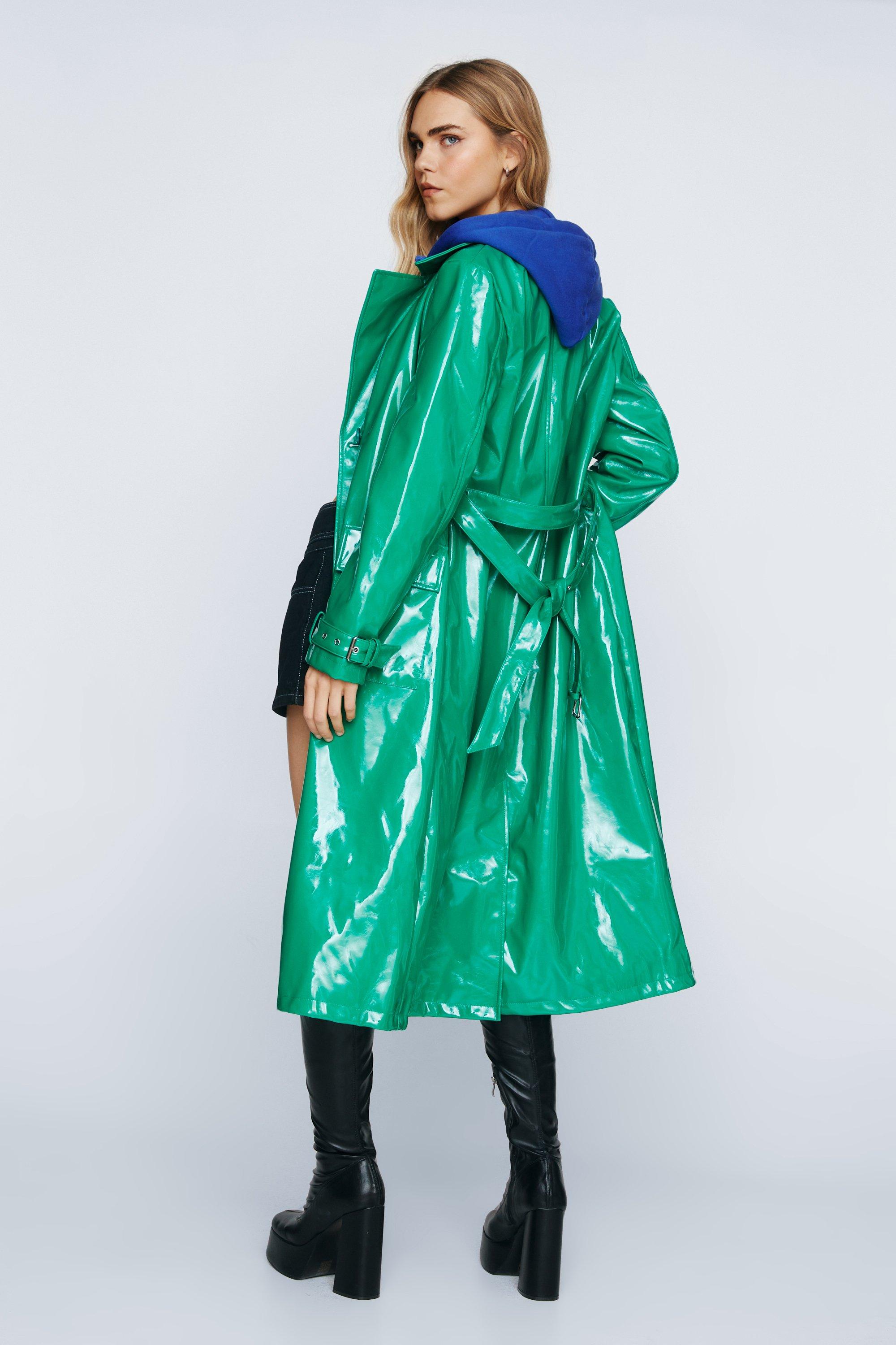 Green vinyl trench coat sale