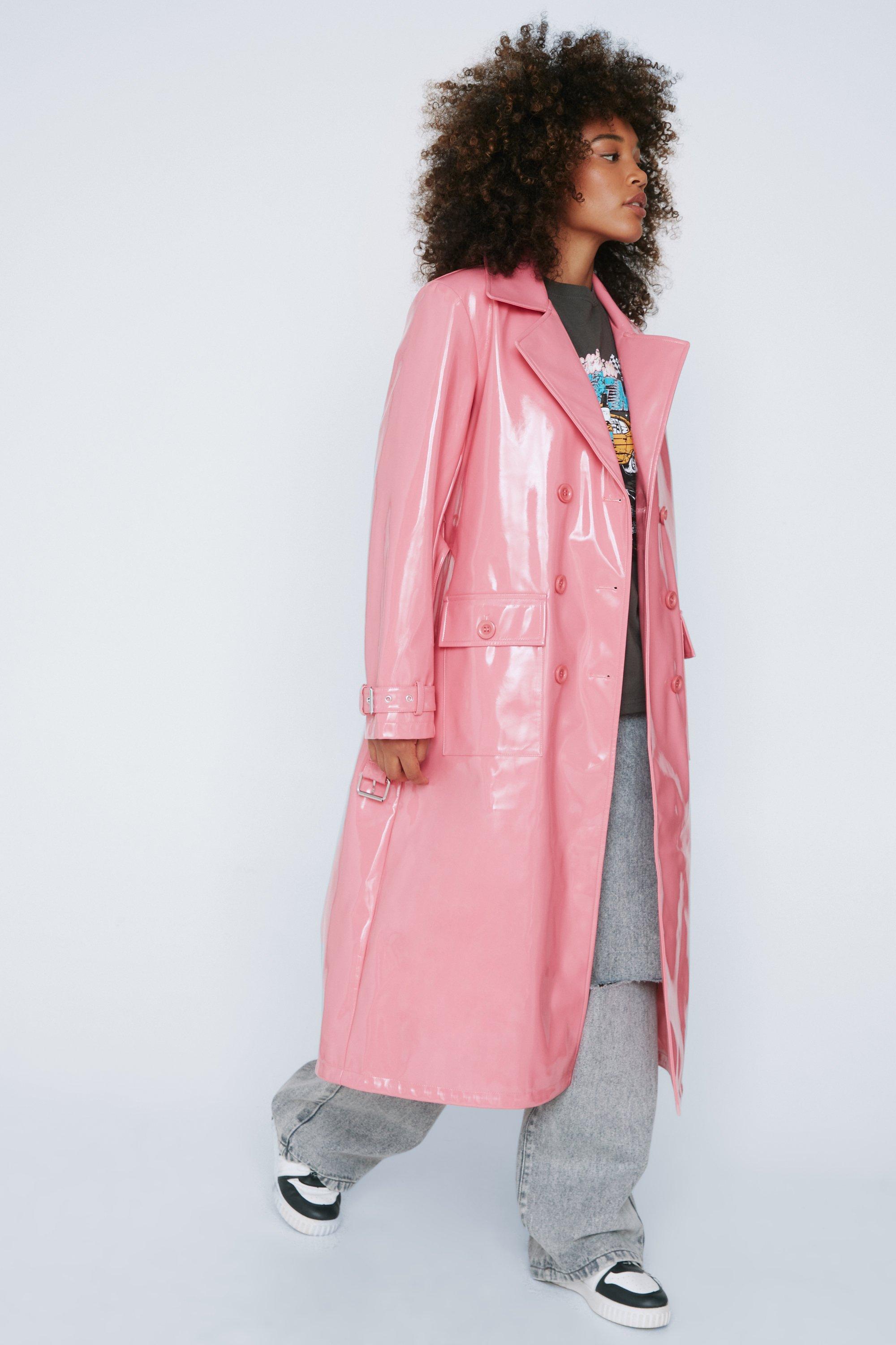 Pink vinyl raincoat online