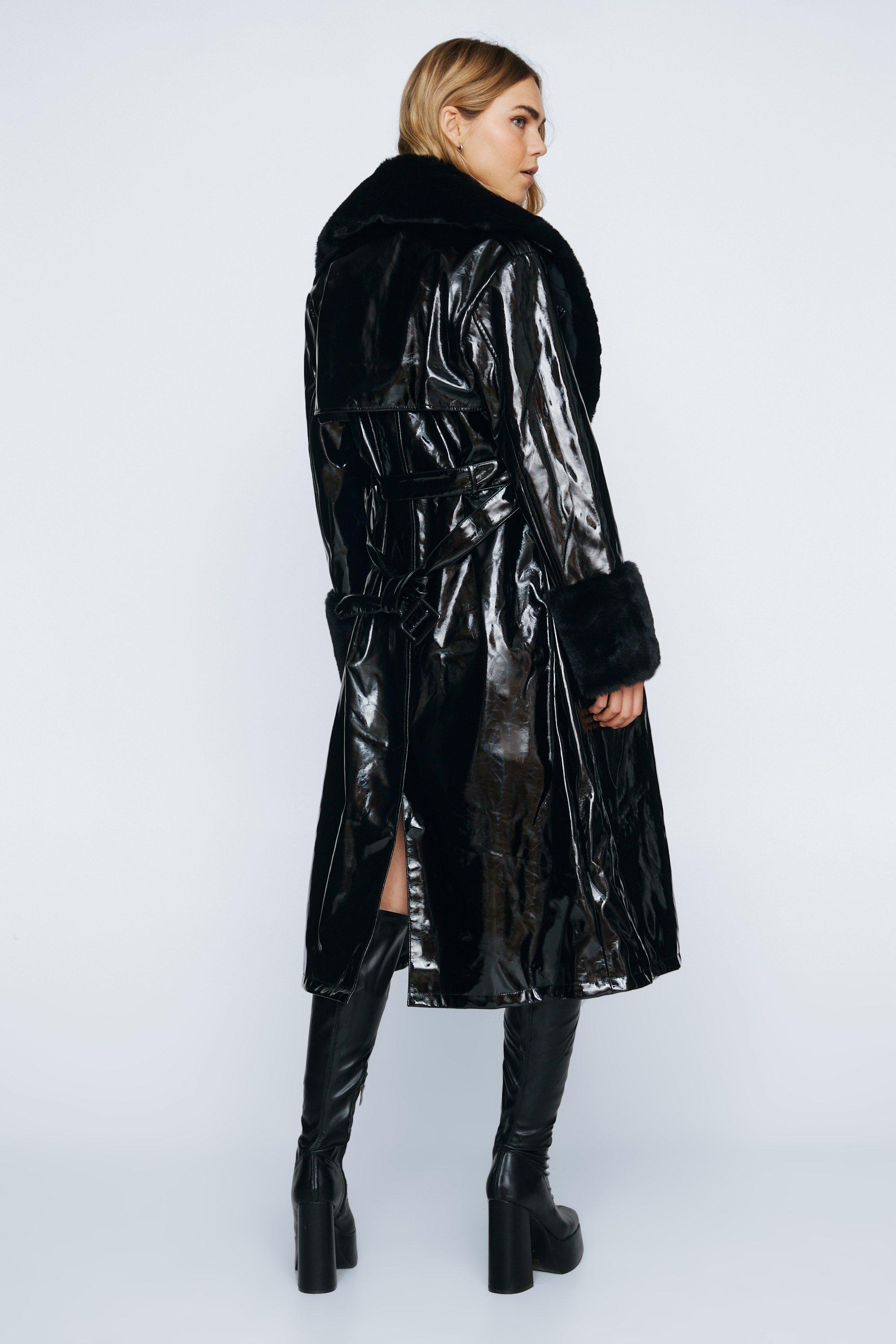 Long vinyl shop trench coat