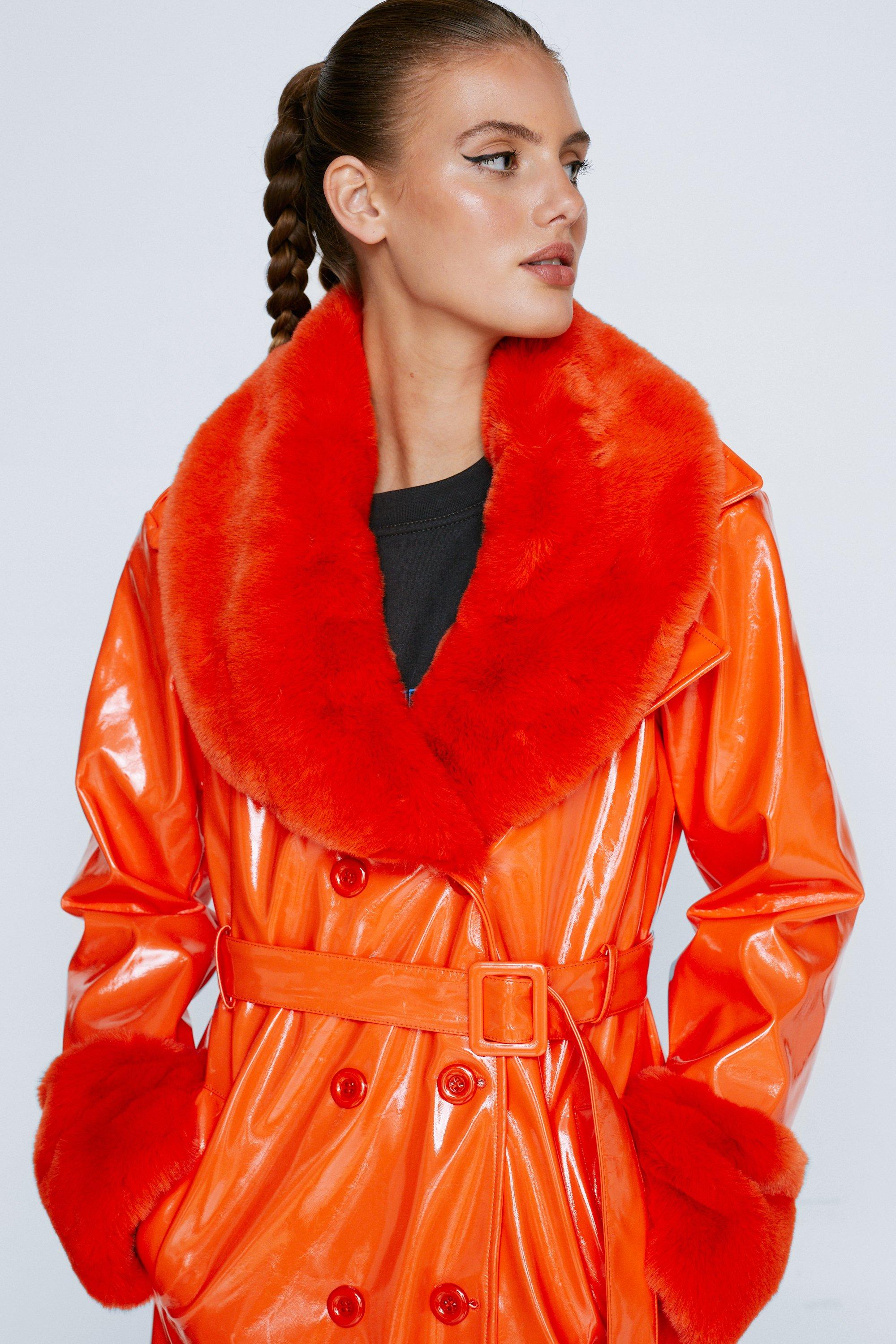 Vinyl coat with hot sale fur hood