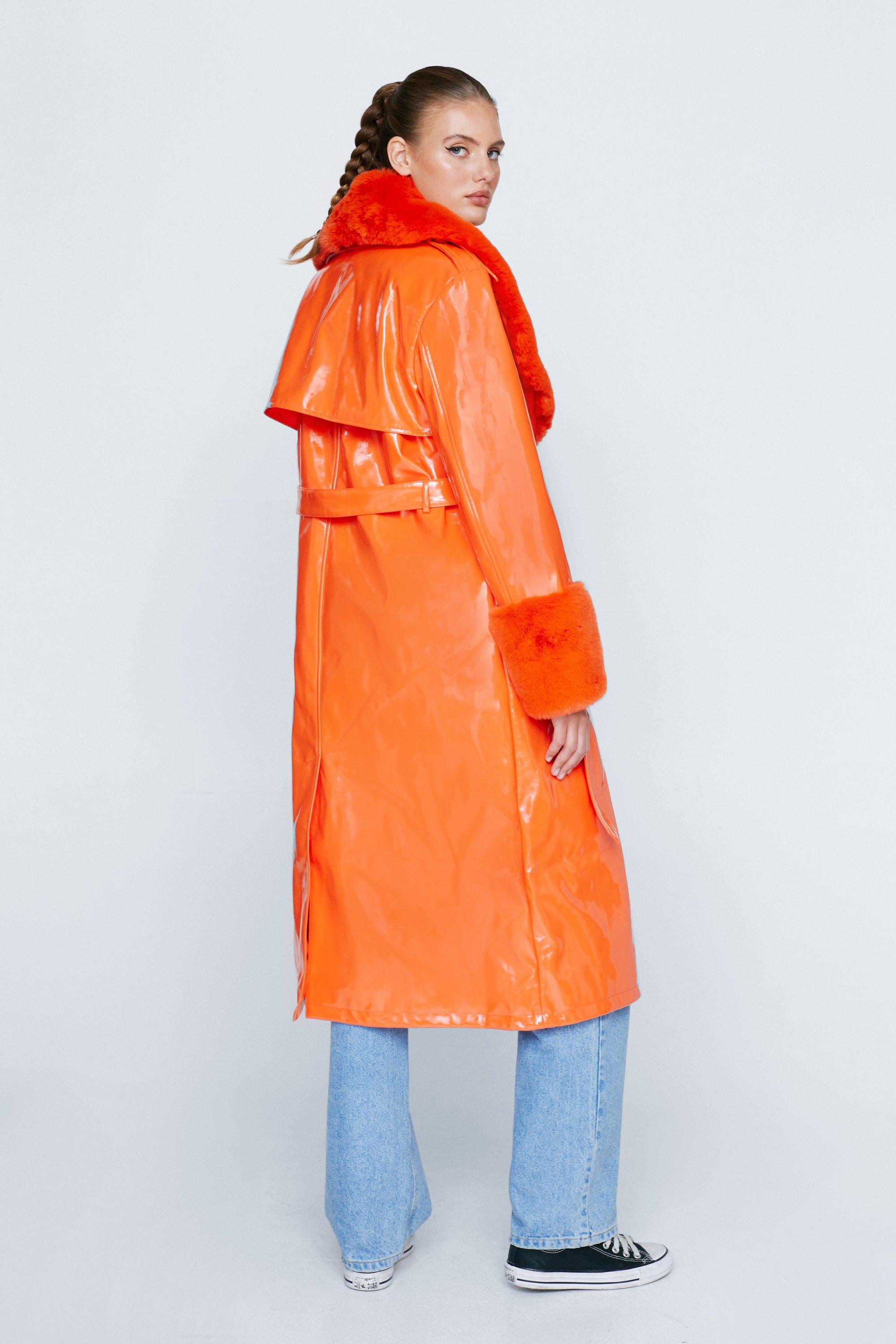 ASOS Oversized Croc Trench Coat in Orange