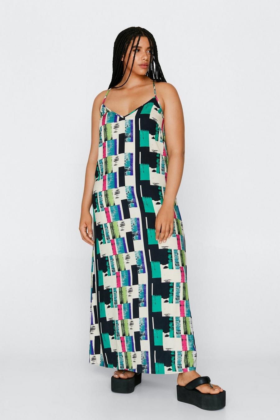 Plus Size Tile Print Trapeze Maxi Dress