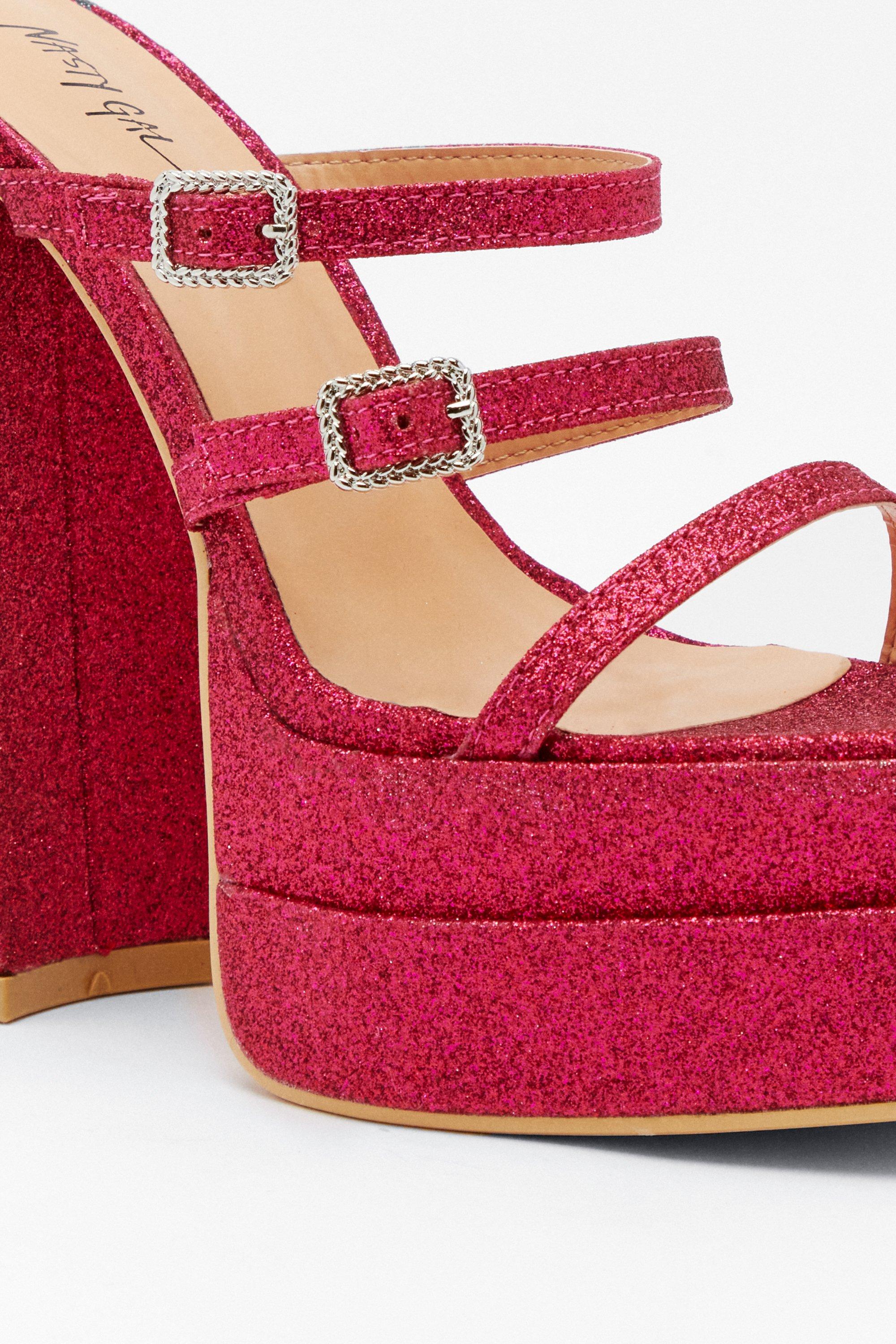 Pink glitter platform heels sale