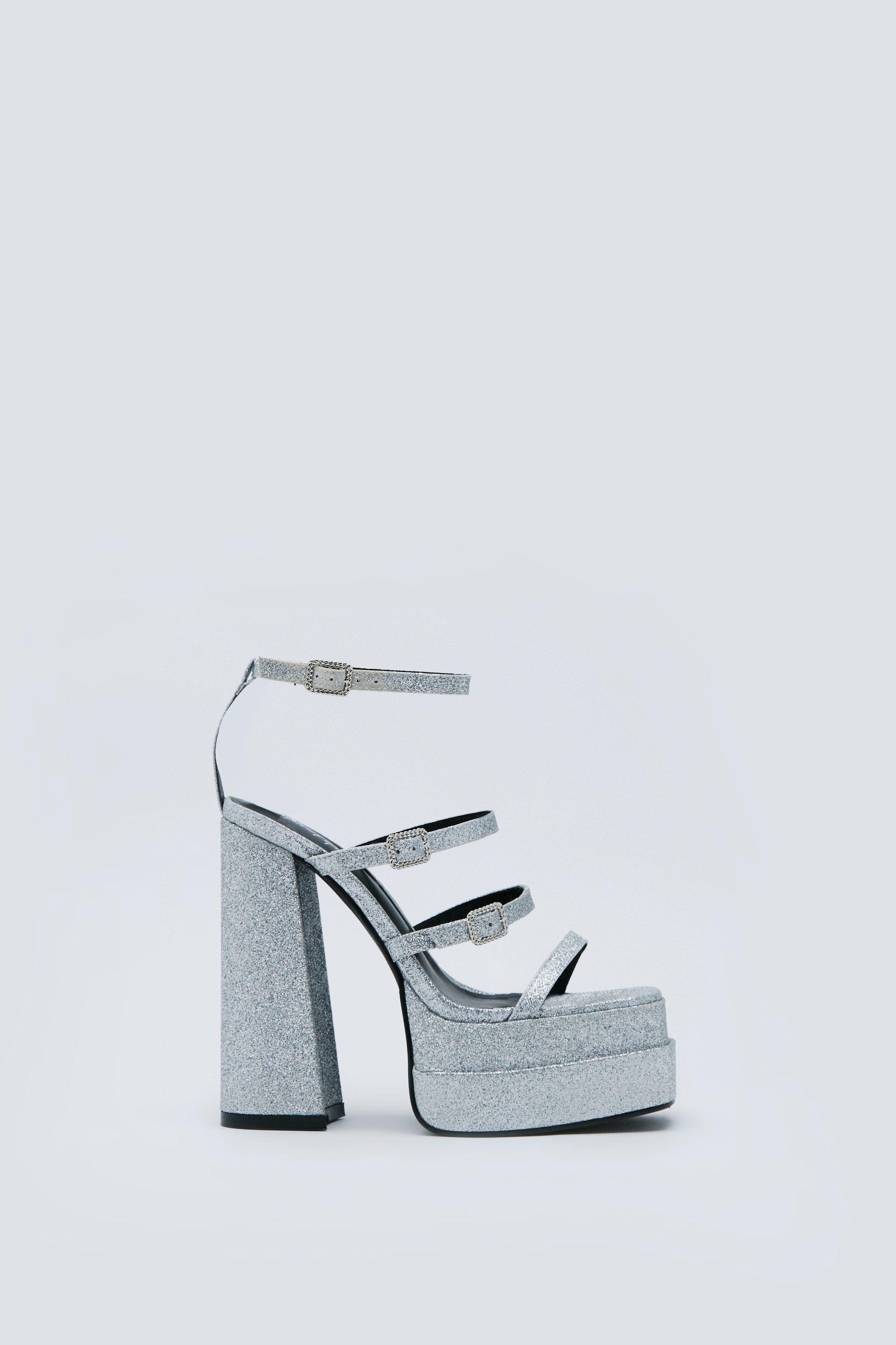 Glitter Strappy Platform Heels