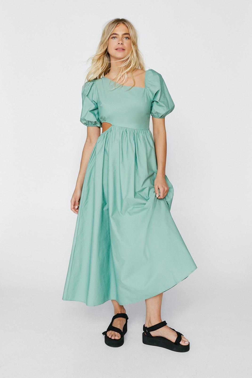 209 Cut Out Puff Sleeve Smock Midi Dress image number 2
