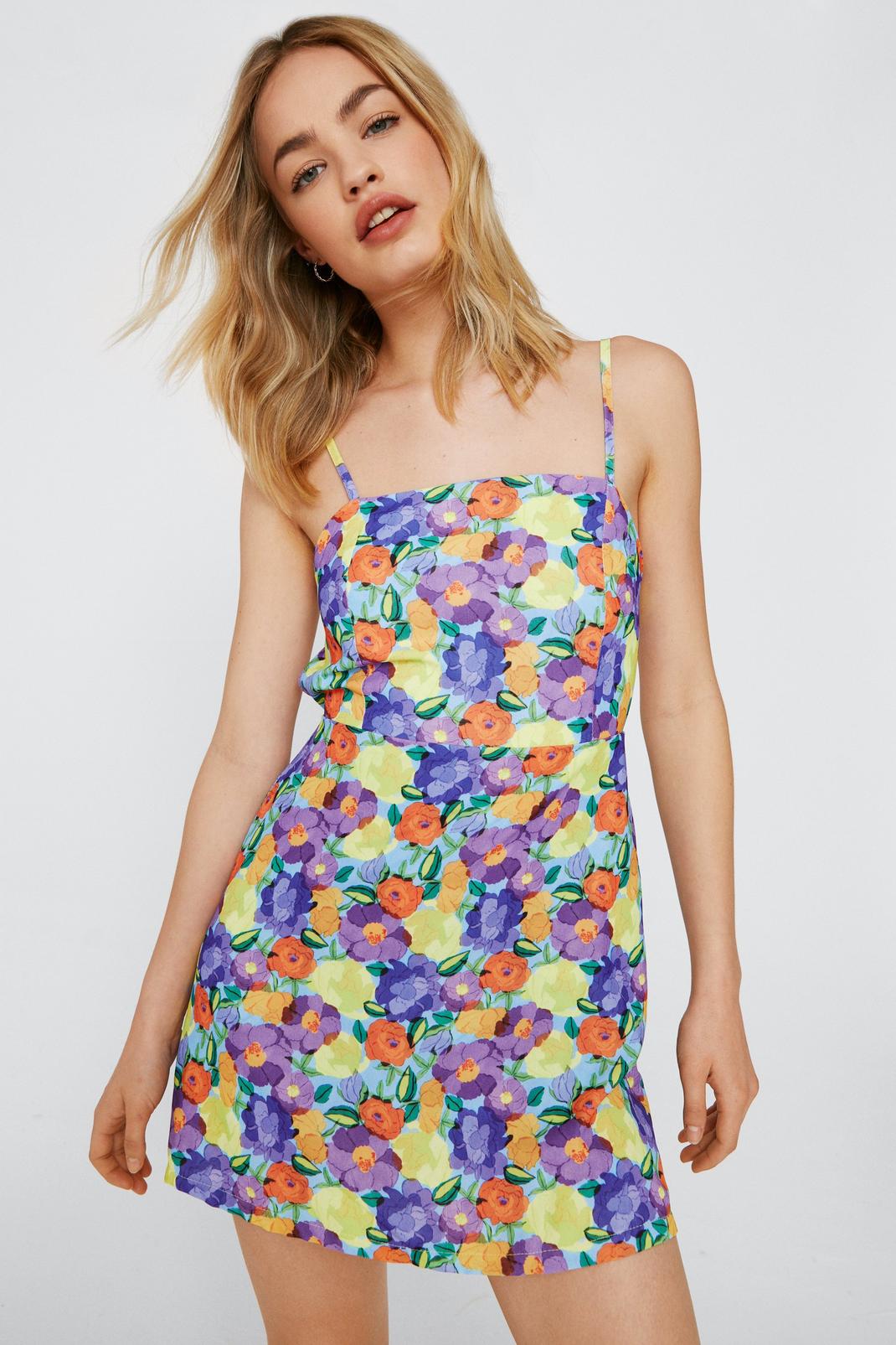 144 Floral Square Neck Strappy Mini Dress image number 2