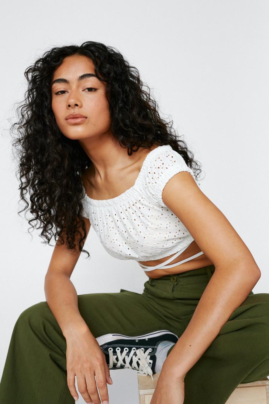 Broderie Anglaise Bardot Crop Top
