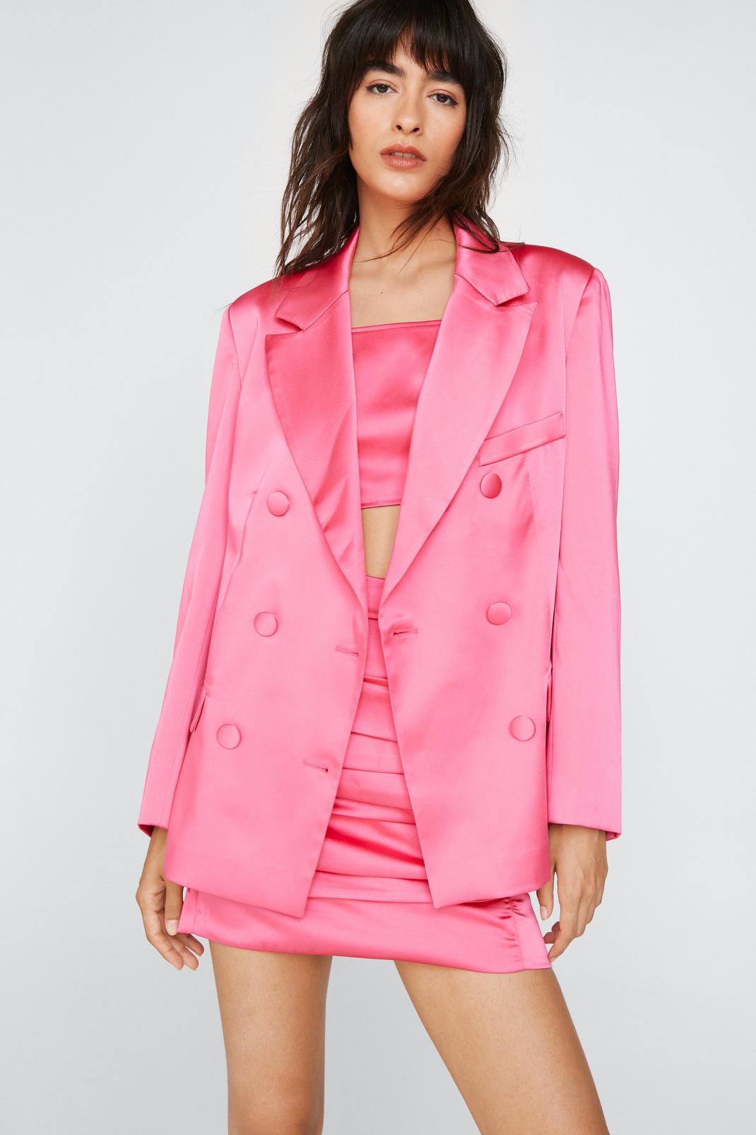 Bright pink Premium Satin Double Breasted Blazer image number 1