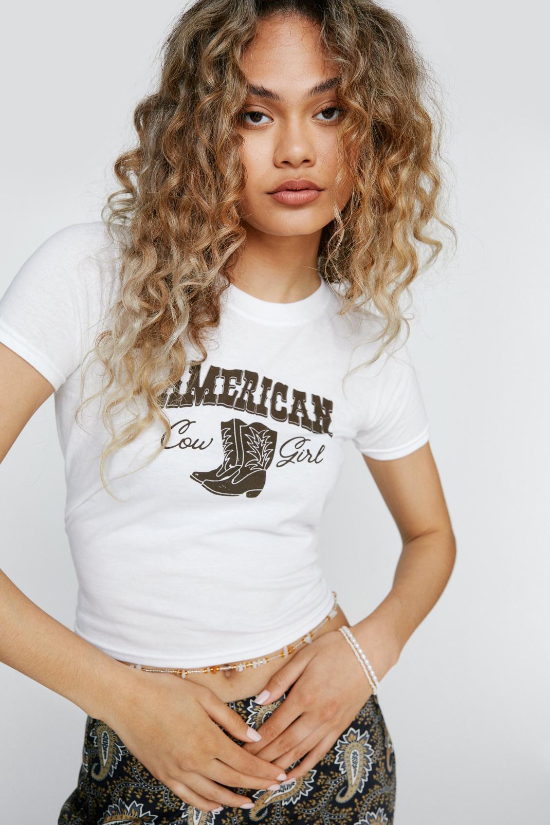 T-shirt court à manches courtes à imprimé American Cowgirl, White image number 1