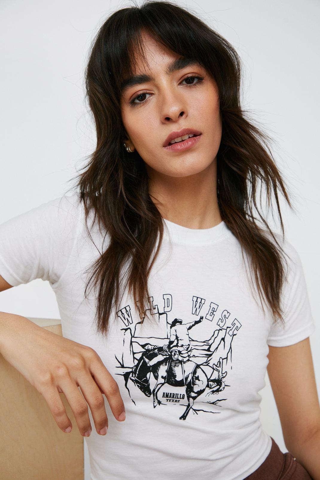White Wild West Graphic Fitted T-Shirt image number 1