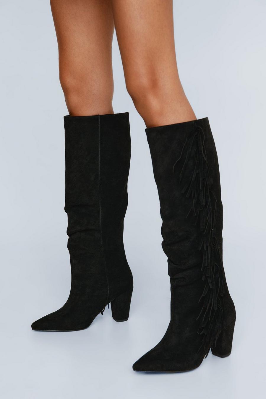 Faux Suede Tassel Knee High Cowboy Boots