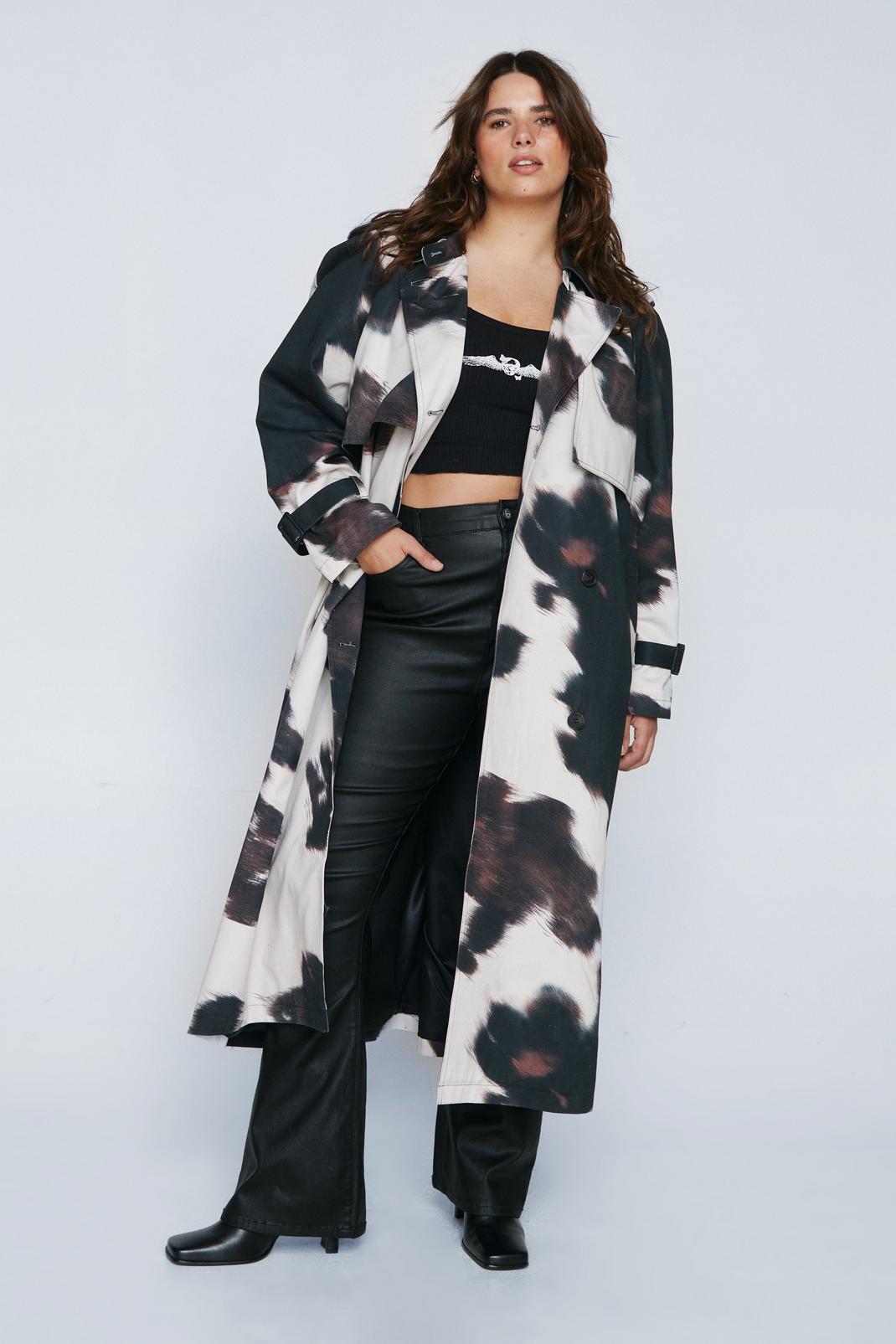 Multi Plus Size Cow Print Trench Coat image number 1