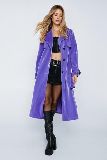 Purple High Shine Premium Belted Trench Coat