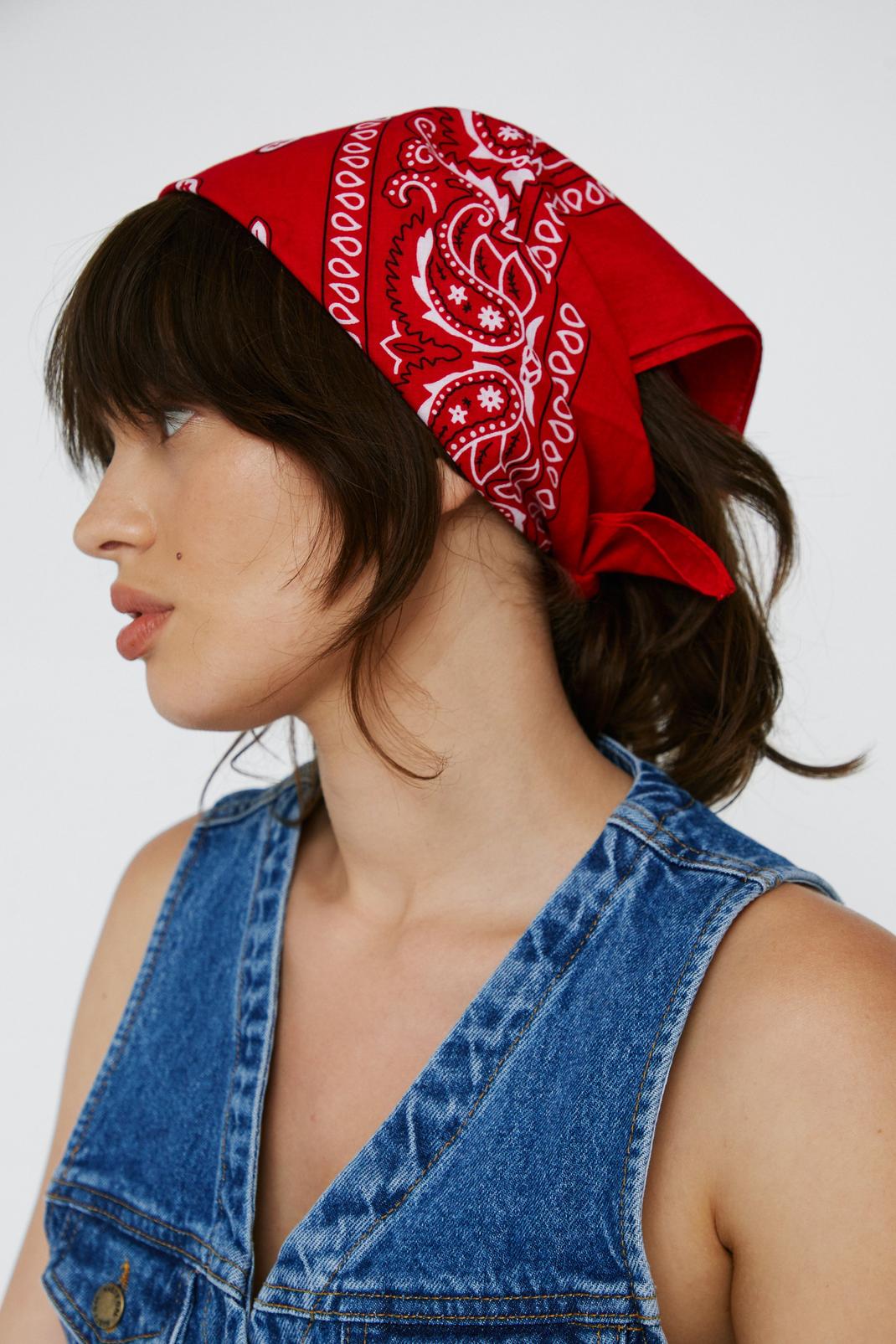 Red Bandana Paisley Print Multiway Headscarf image number 1