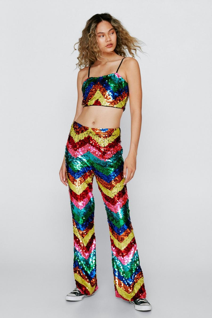 Zig Zag Sequin Flared Trousers