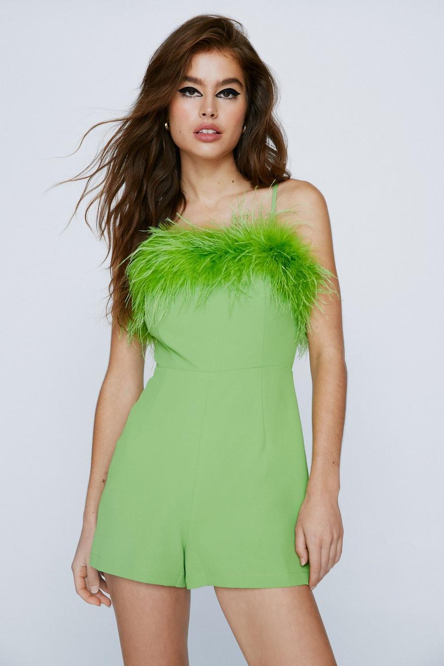 Strappy Feather Trim Playsuit
