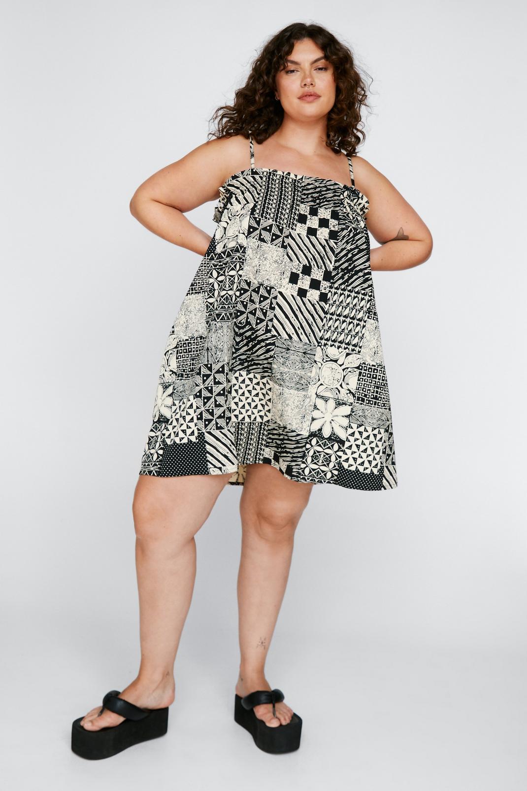 Black Plus Size Batik Print Mini Dress image number 1