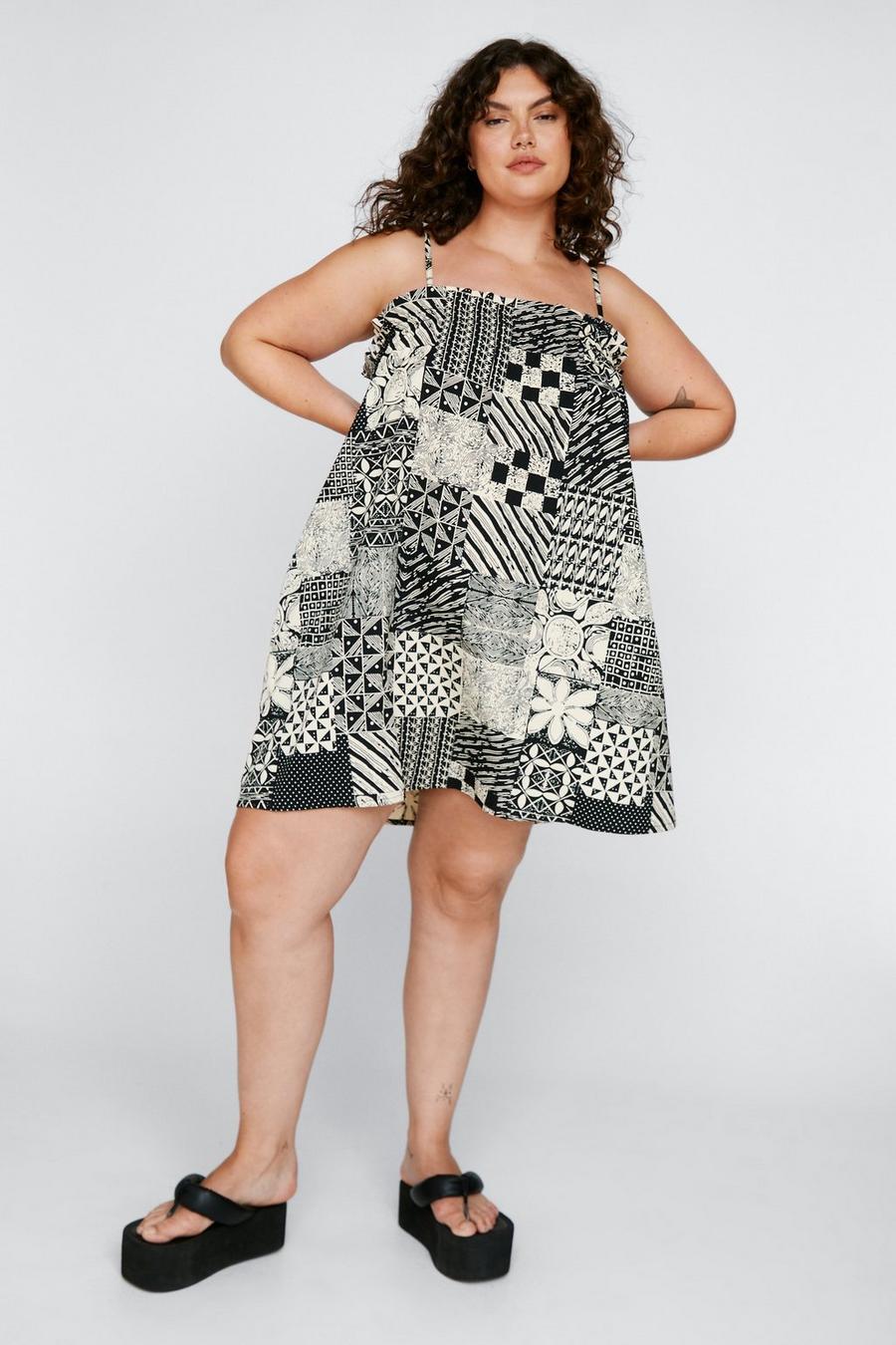 Plus Size Batik Print Mini Dress