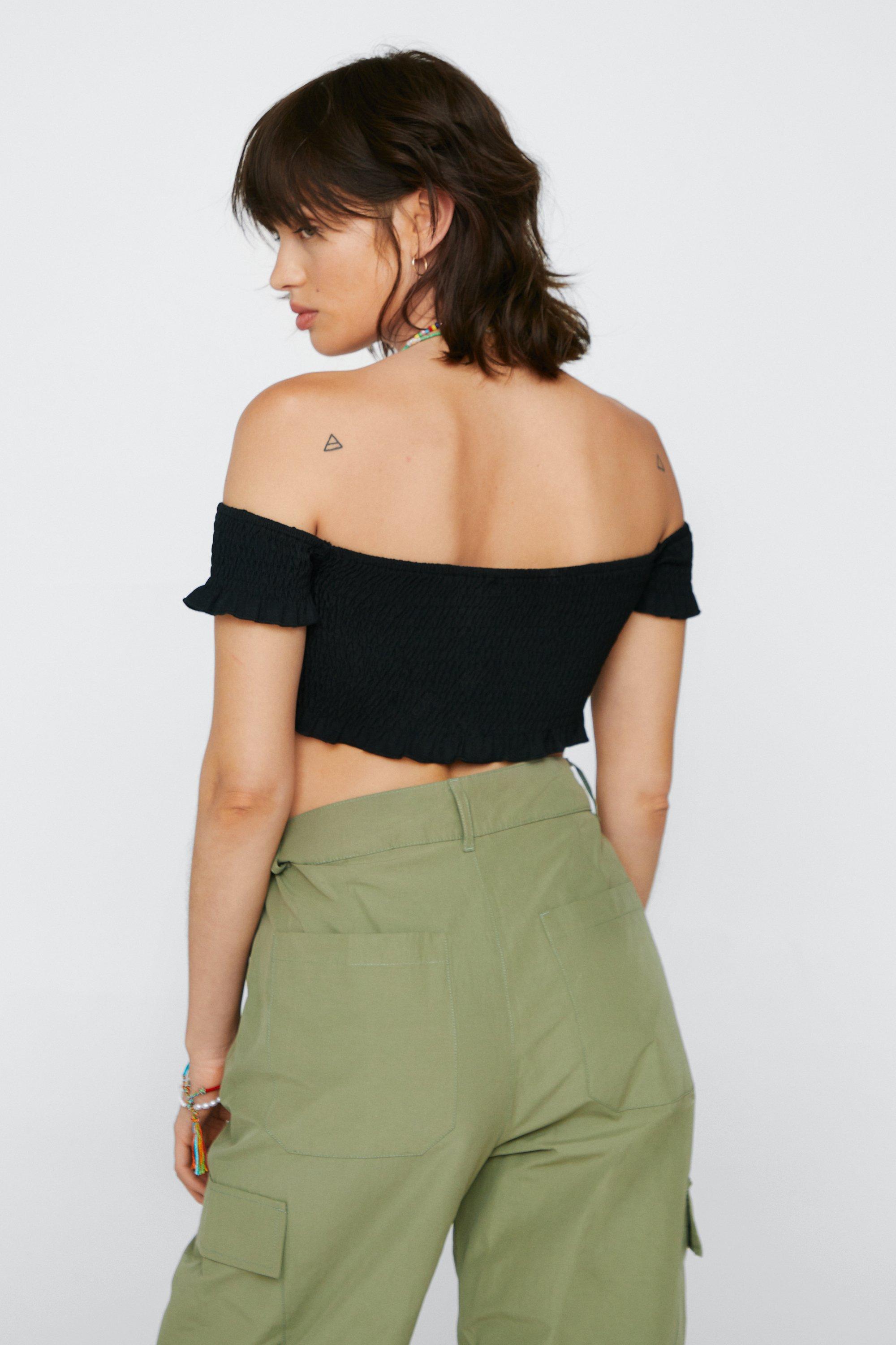 Petite Shirred Bardot Top Nasty Gal