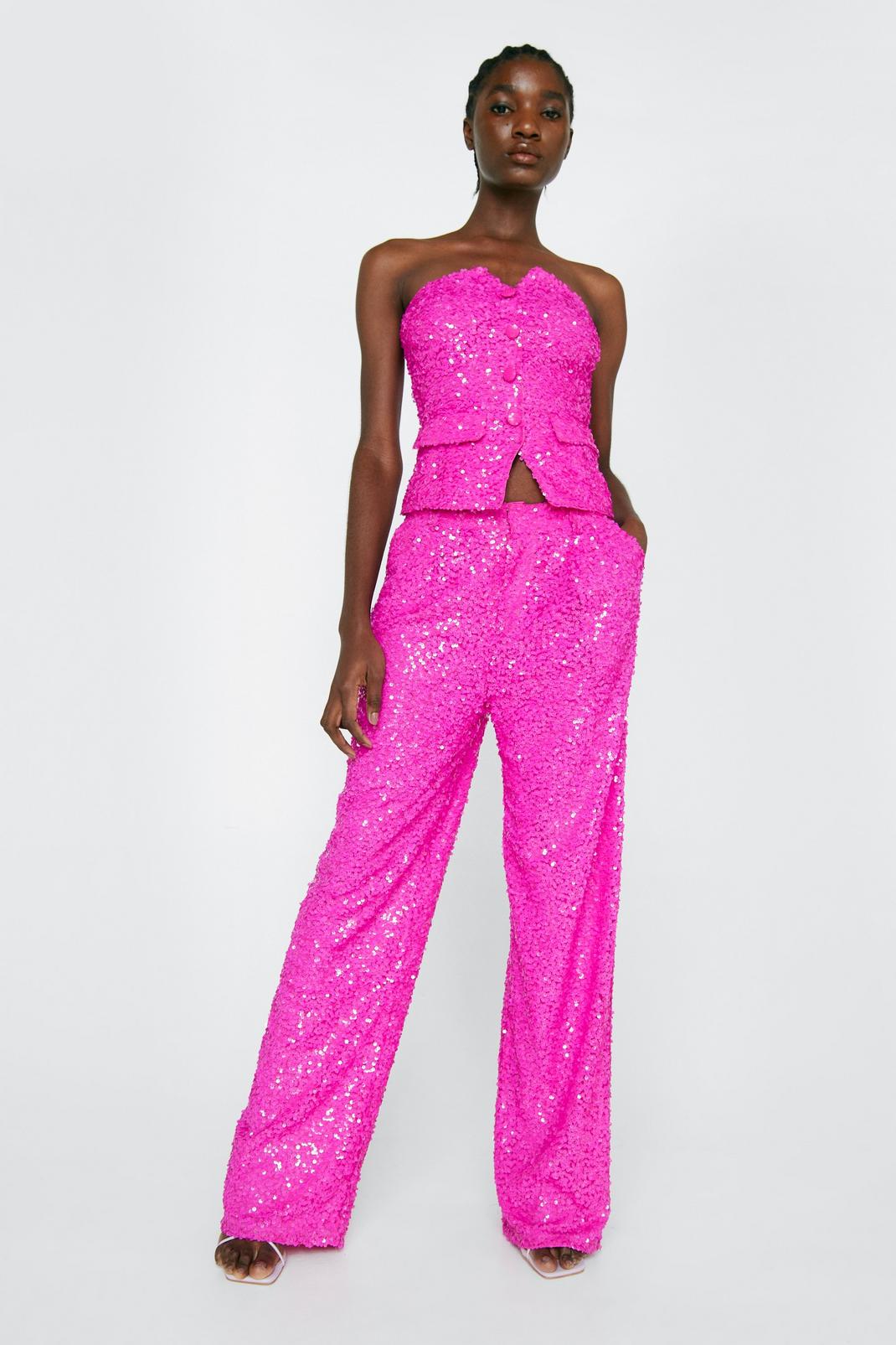 Pantalon large en sequins, Hot pink image number 1