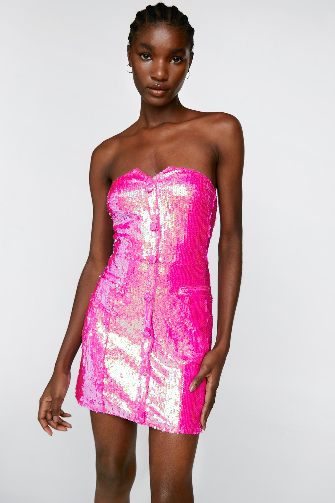 Pink Sequin Tailored Bandeau Mini Dress image number 1