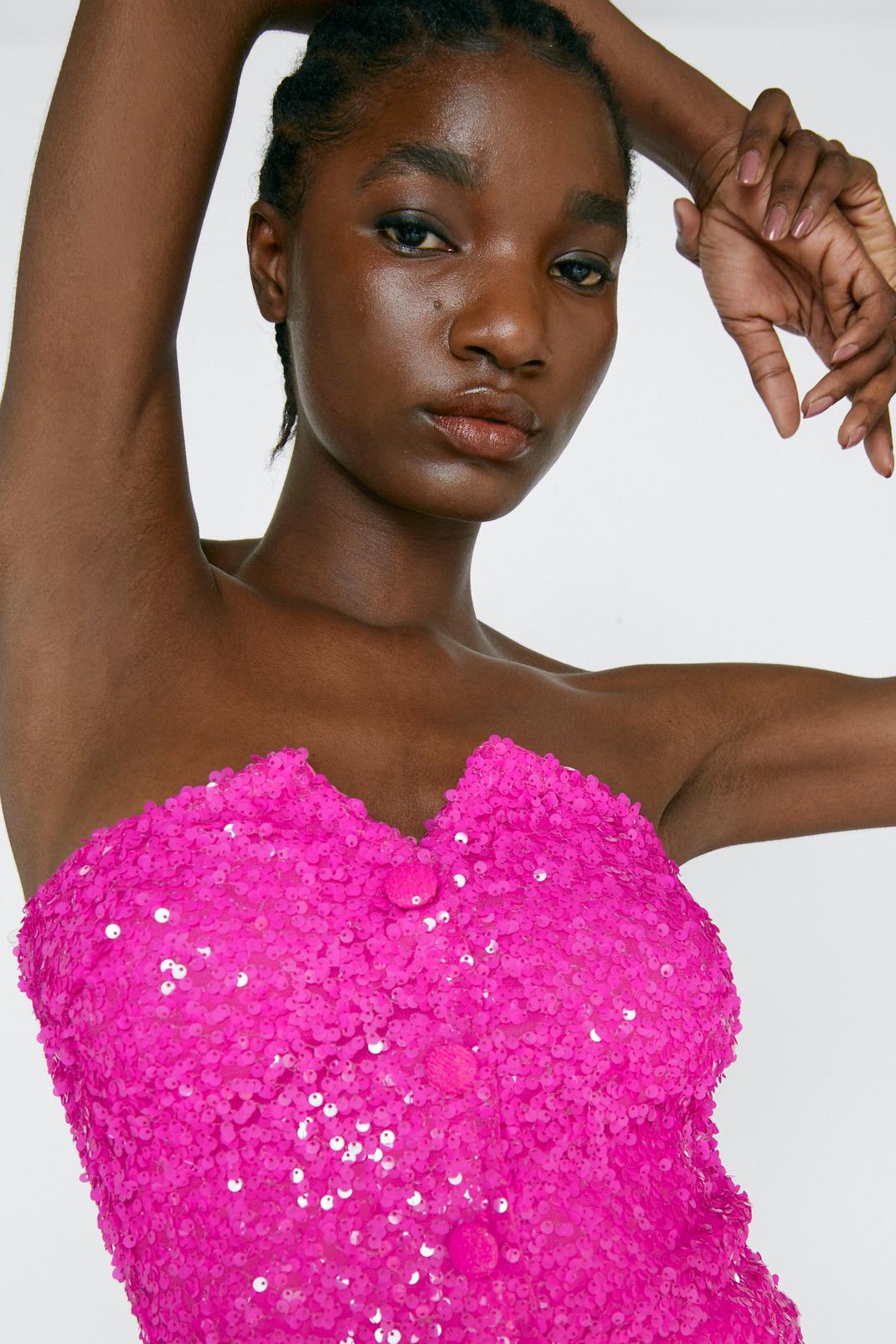 Candy pink Tailored Sequin Bustier Top image number 1