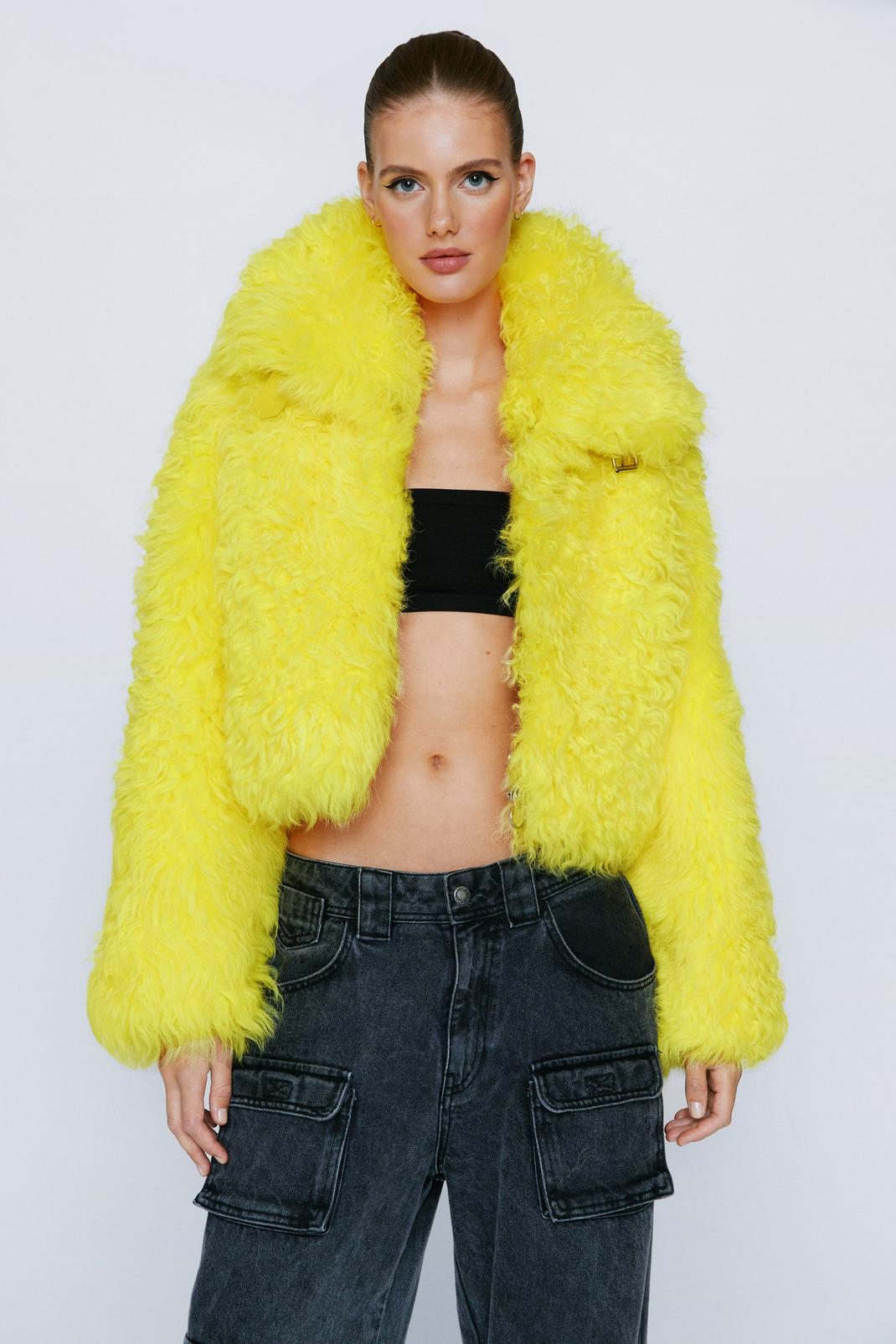 Yellow Cropped Real Shearling Coat image number 1
