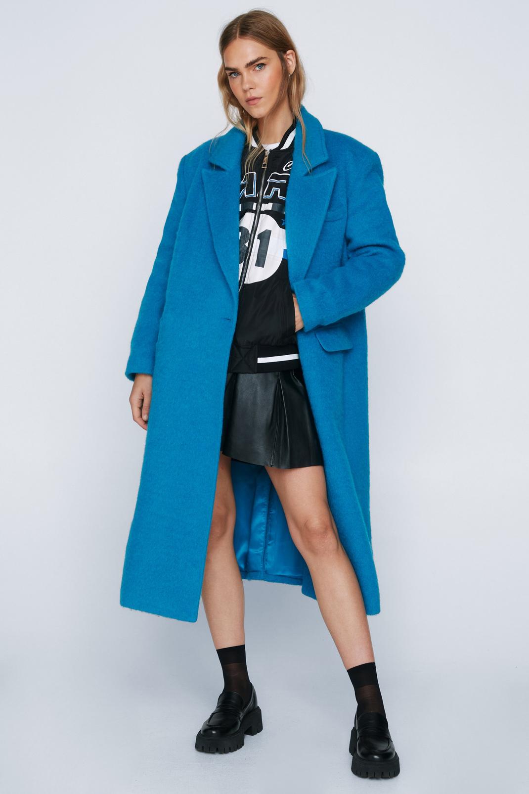 Manteau long en laine mélangée premium, Blue image number 1