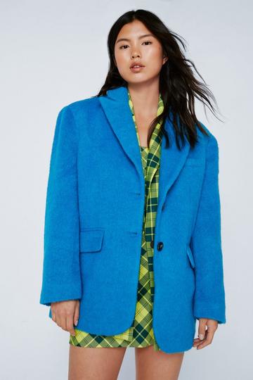 Blue Premium Brushed Wool Oversized Blazer Coat