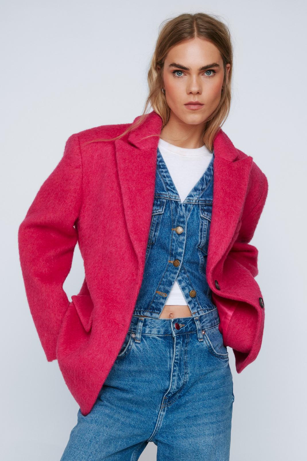 Pink Premium Brushed Wool Oversized Blazer Coat image number 1