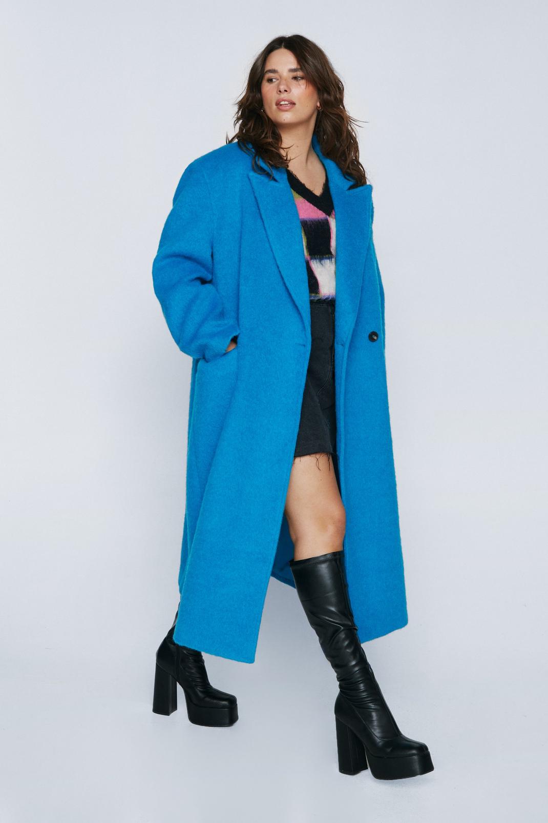 Blue Plus Size Premium Wool Brushed Coat image number 1