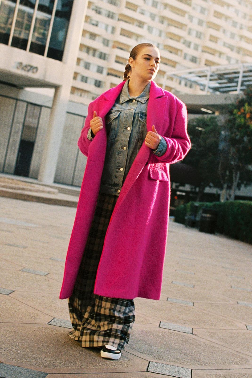 Grande taille - Manteau long en laine mélangée premium, Pink image number 1