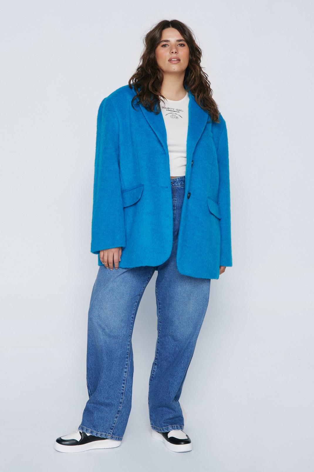 Blue Plus Size Premium Brushed Wool Blazer Coat image number 1