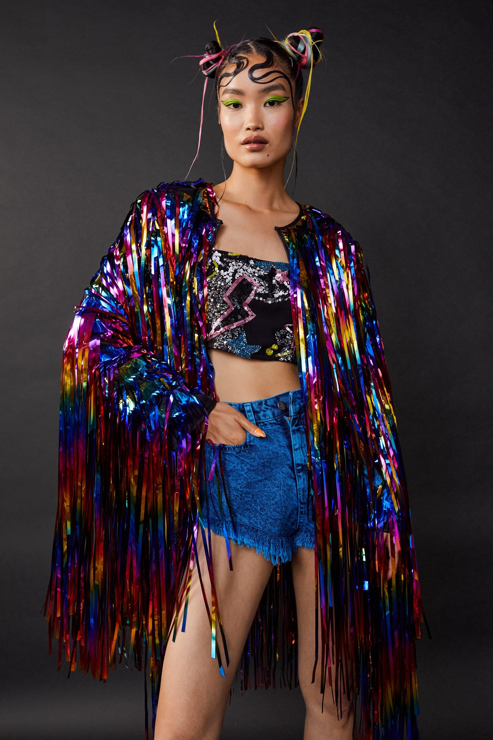 Multi Tinsel Longline Jacket