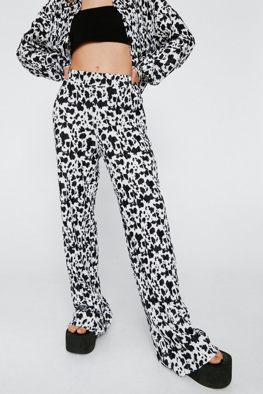 Plisse Cow Print High Waisted Trouser