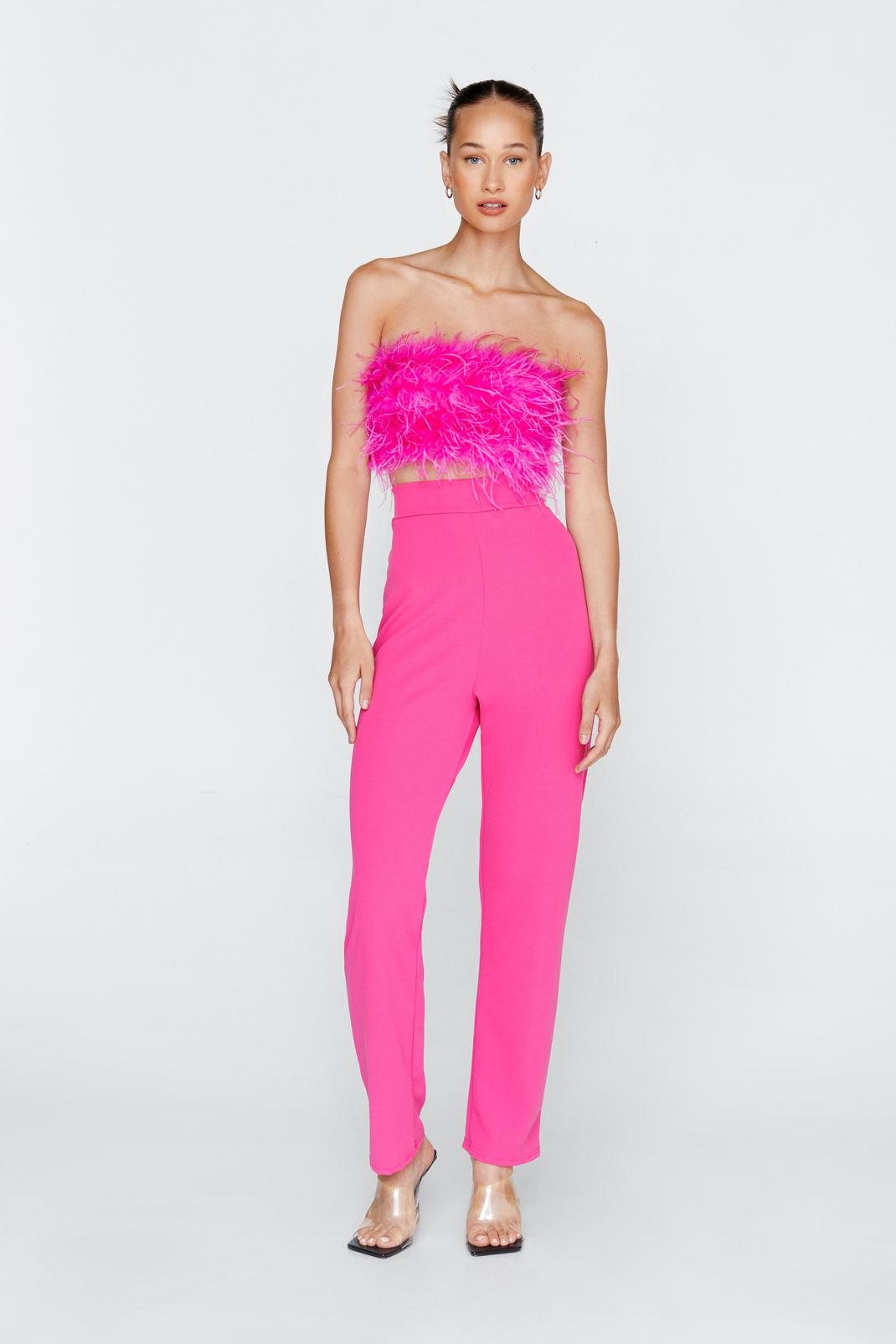 Hot pink Straight Leg High Waisted Trousers image number 1