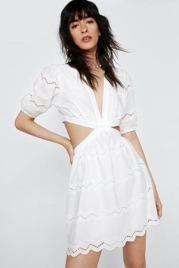 Broderie Cut Out Mini Dress white