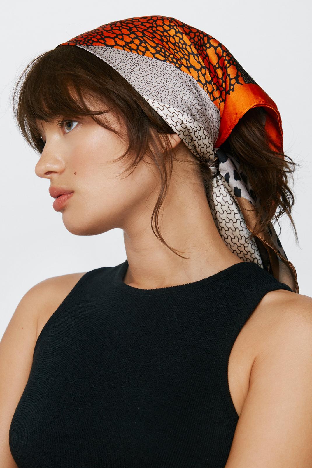 Orange Mixed Print Multiway Headscarf image number 1