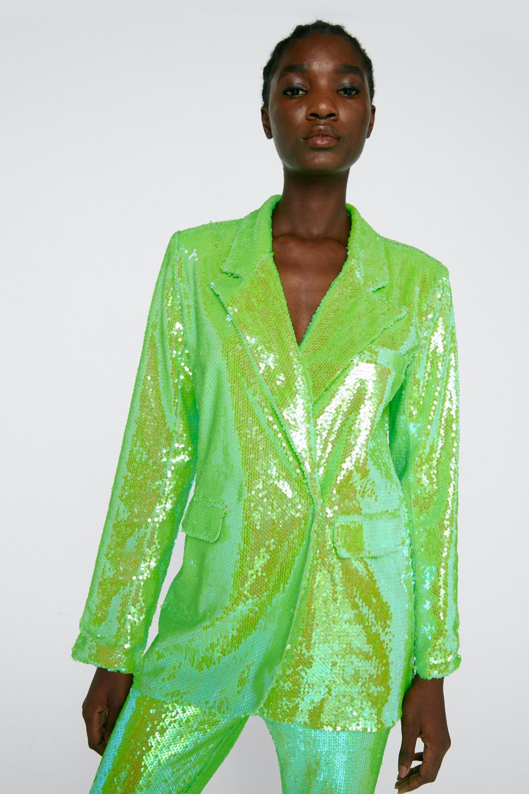 Green Premium Double Breasted Sequin Blazer image number 1