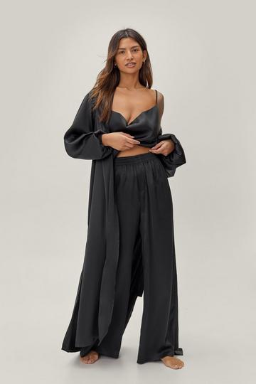 Satin Long Pajama Set And Robe black