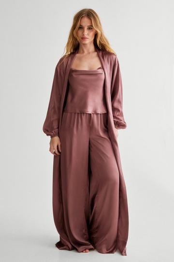 Satin Long Pajama Set and Dressing Gown chocolate