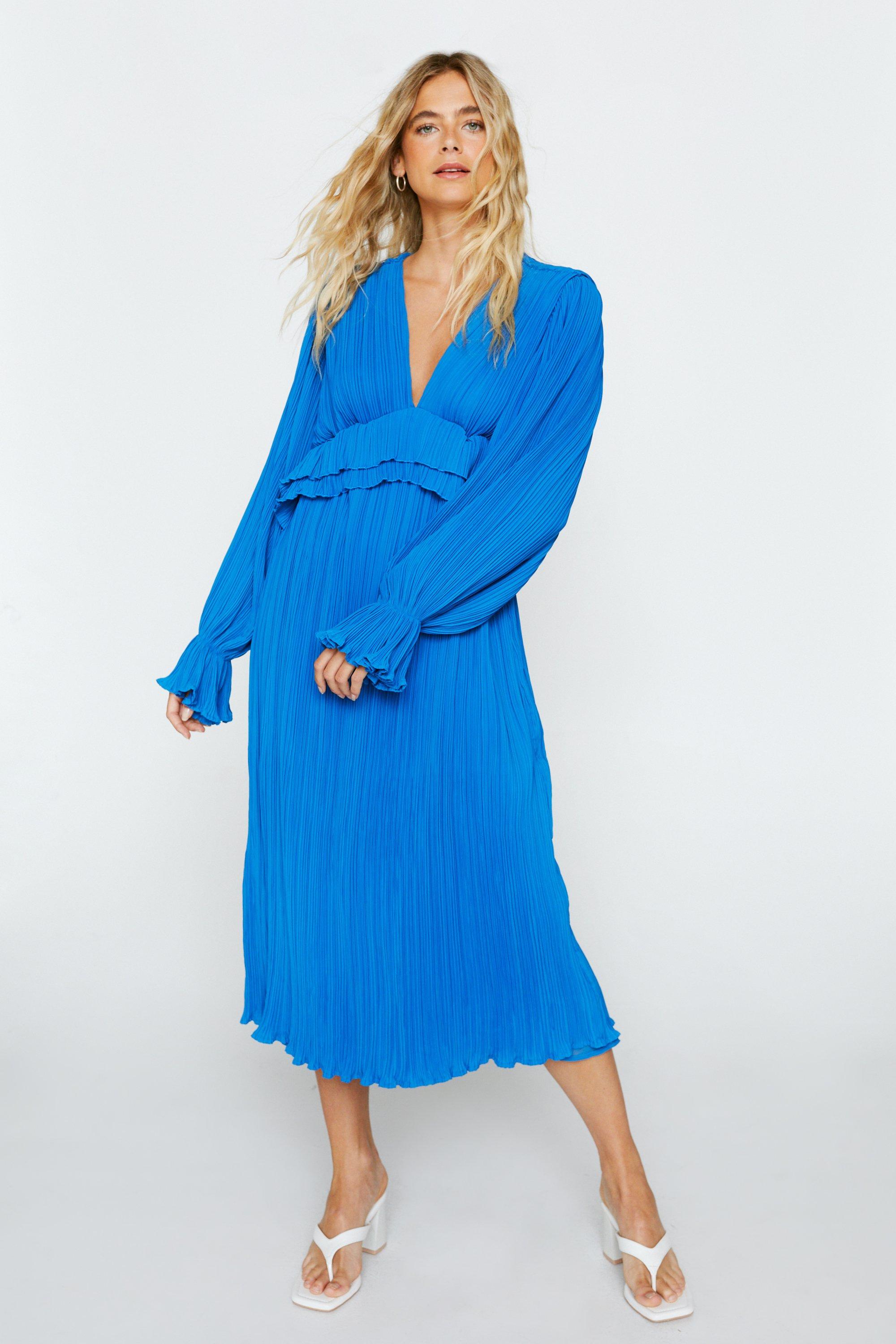 Pleated chiffon hot sale midi dress