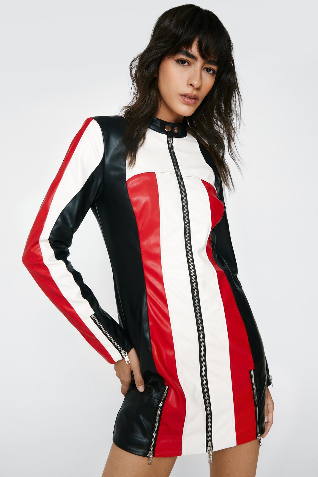 Multi Faux Leather Motorcross Color Block Dress image number 1