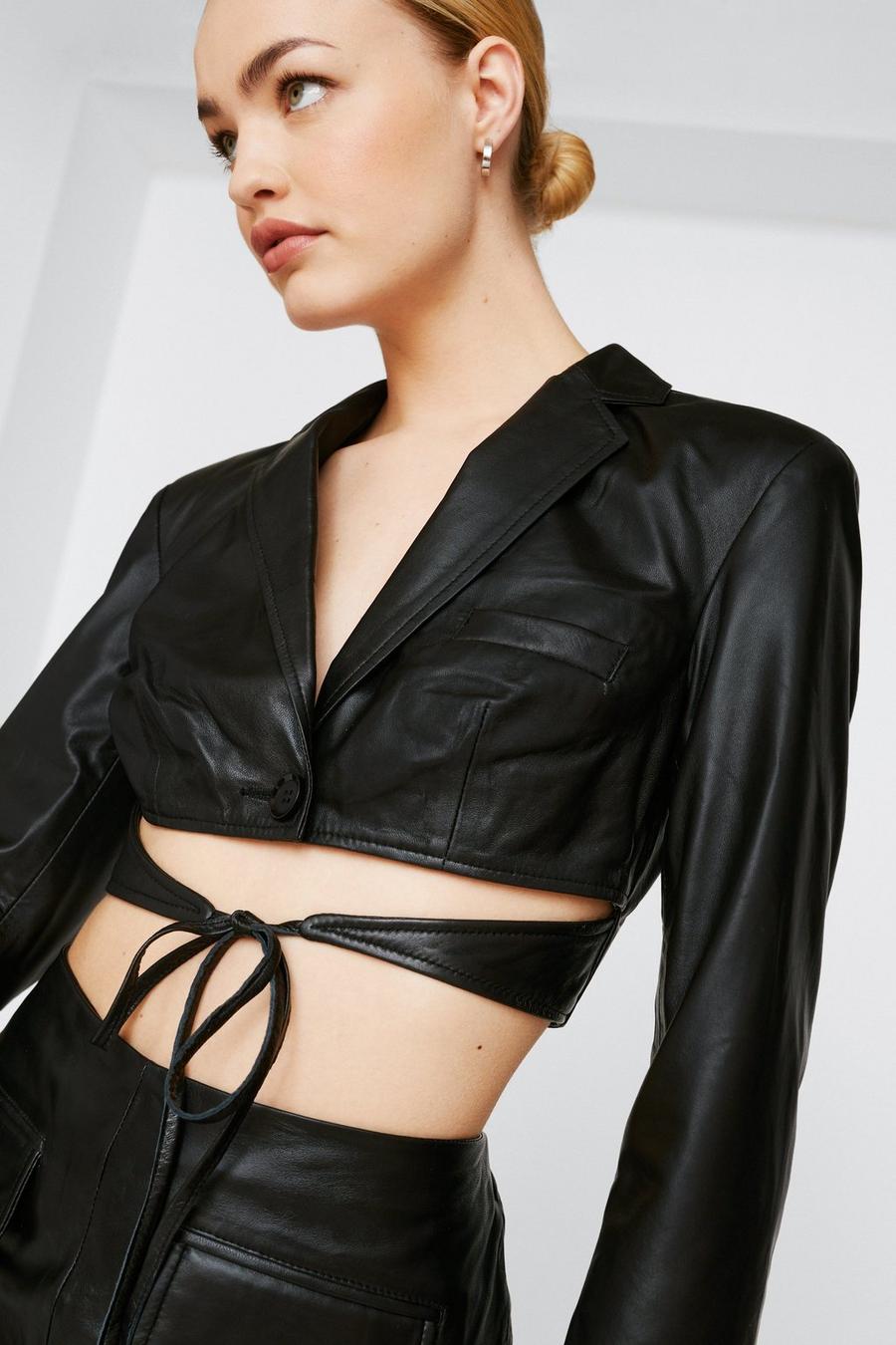 Real Leather Cropped Blazer