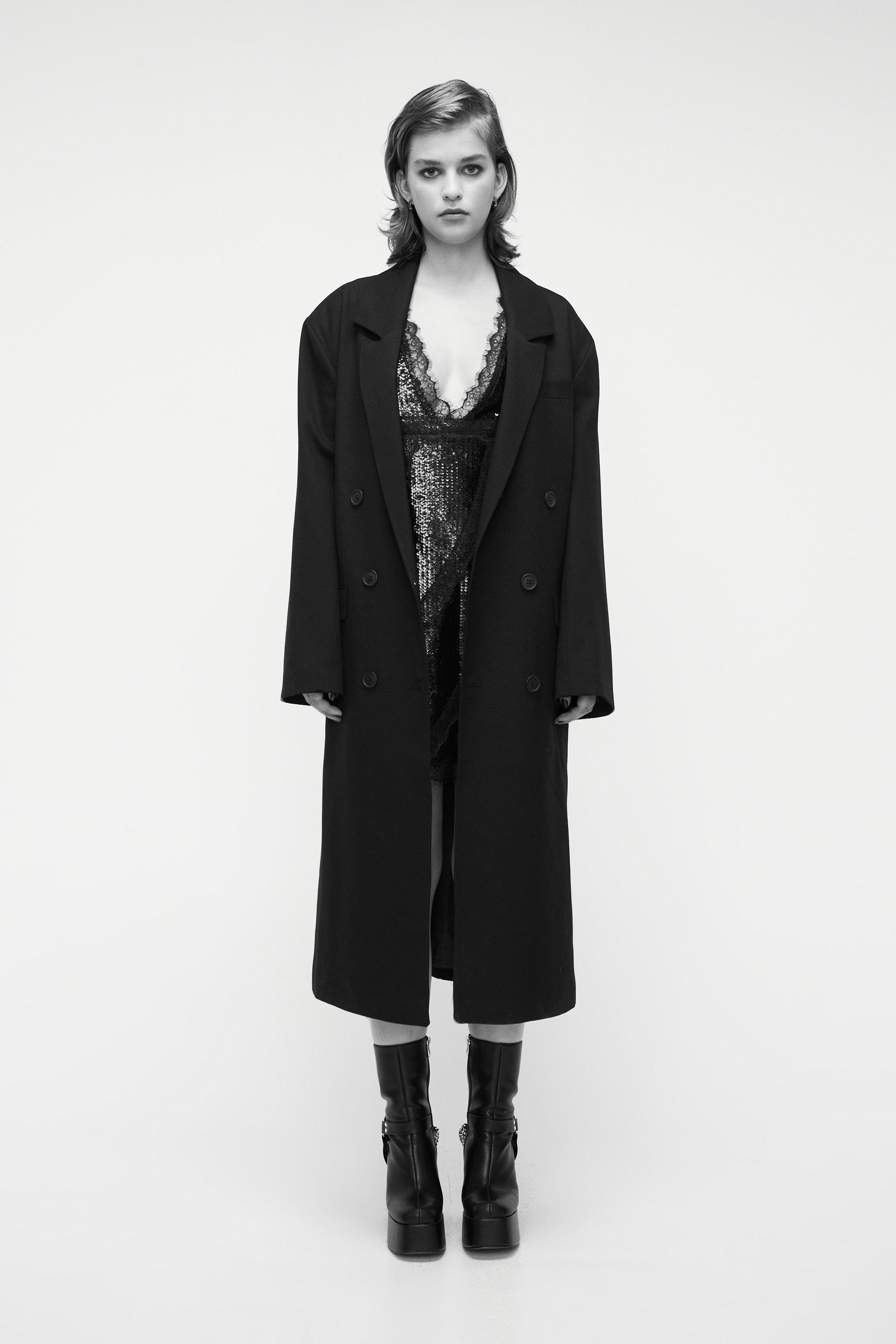 Black longline shop duster jacket