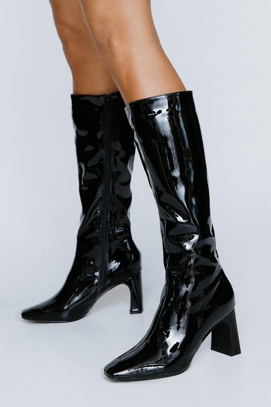 Patent Knee High Heeled Boots 