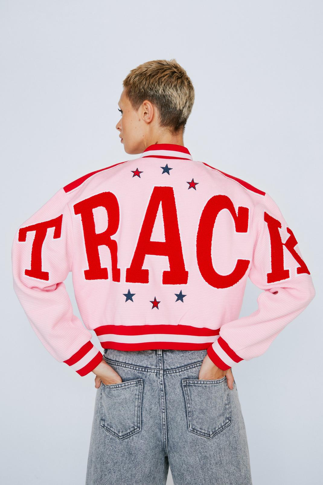 Red Premium Track Back Detail Knitted Varsity Jacket image number 1