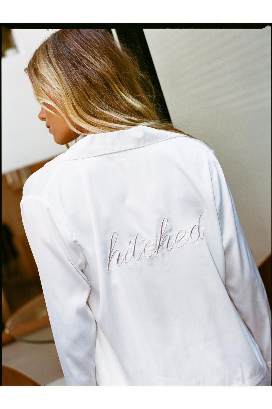 Hitched Embroidered Feather Trim Pajama Set
