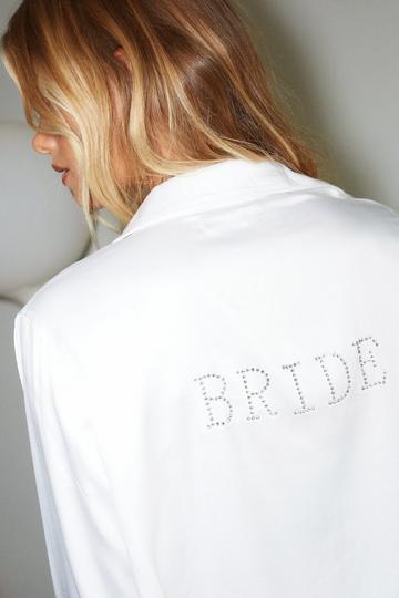 ‘Bride’ Diamante And Feather Short Pajama Set white