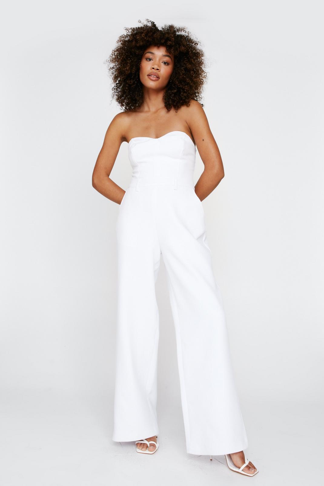 White Premium Sweetheart Bustier Tailored Jumpsuit image number 1